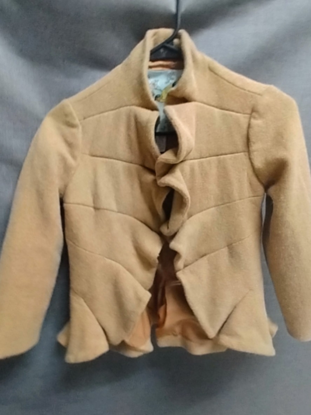 Women's Ruffle-Front Wool Blend Jacket - Camel - Picture 5 of 8